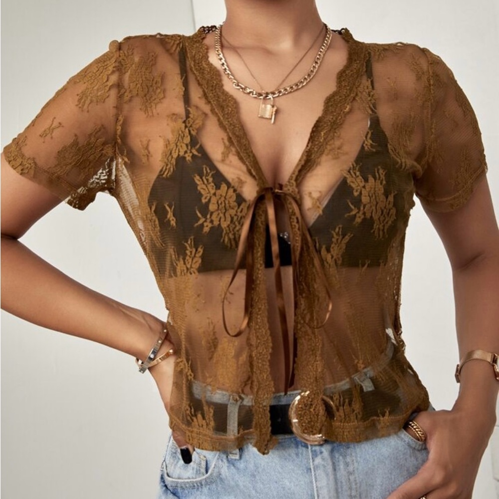 NWOT Gold Lace Top